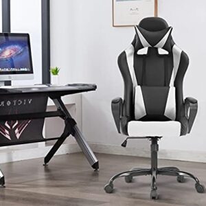 Ergonomic Office Chair PC Gaming Chair Cheap Desk Chair PU Leather Racing Chair Executive Computer Chair Swivel Rolling Lumbar Support for Women Men, White