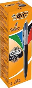bic 4 colours grip pro retractable medium point (1.0 mm) ballpoint pens, 12 pens and each pen contains 4 colours