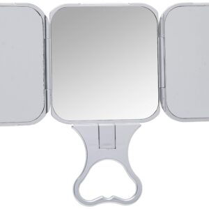 Portable 3 Sided Foldable Beauty Mirror with Built in Stand, Silver