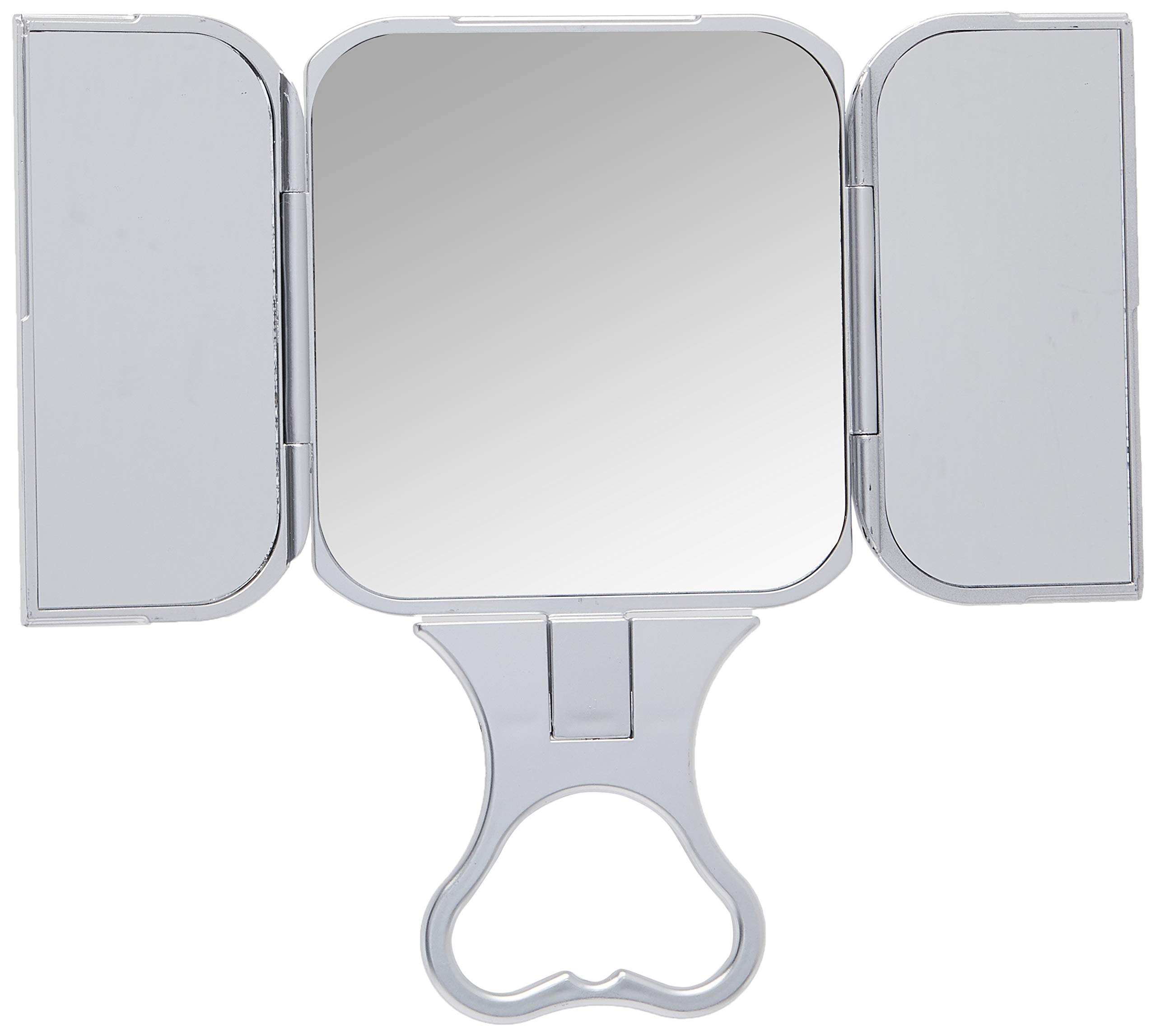 Portable 3 Sided Foldable Beauty Mirror with Built in Stand, Silver