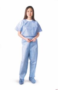 medline disposable scrub pants, elastic waist, medium size, blue (pack of 30)
