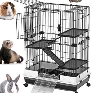 Large 4-Floor Indoor Small Animal Pet Habitat Cage Playpen Guinea Pig Ferret Chinchilla Rabbit Bunny Cat Kitten with Solid Platforms, Ramps, Leakproof Litter Tray, 3 Large Access Doors, Casters