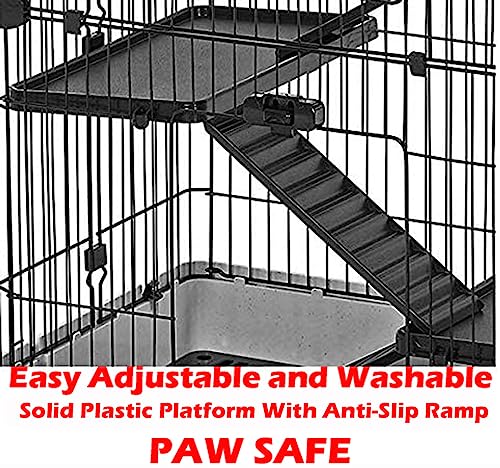 Large 4-Floor Indoor Small Animal Pet Habitat Cage Playpen Guinea Pig Ferret Chinchilla Rabbit Bunny Cat Kitten with Solid Platforms, Ramps, Leakproof Litter Tray, 3 Large Access Doors, Casters