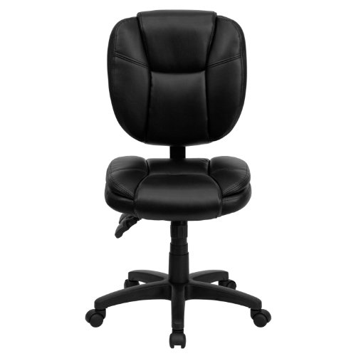 Flash Furniture Caroline Mid-Back Black LeatherSoft Multifunction Swivel Ergonomic Task Office Chair with Pillow Top Cushioning