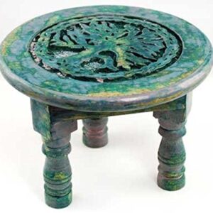 New Age Imports Round Tree of Life Altar Table, Rustic Green, Magenta