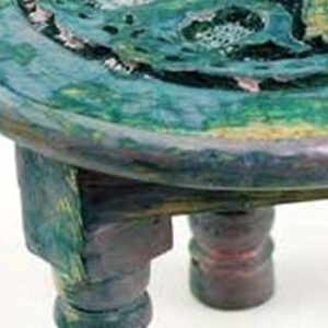 New Age Imports Round Tree of Life Altar Table, Rustic Green, Magenta