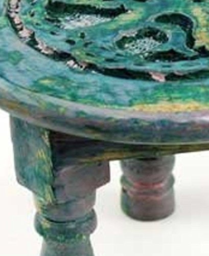 New Age Imports Round Tree of Life Altar Table, Rustic Green, Magenta