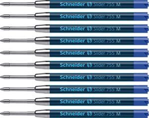 schneider slider 755 medium ballpoint pen refill, 1.0mm, blue ink, box of 10 (175603)
