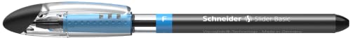 Schneider Slider Basic F (Fine) Ballpoint Pen, 0.7 mm, Transparent Barrel, Black Ink, Box of 10 Pens (151001)