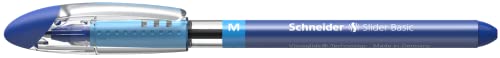 Schneider Slider Basic M (Medium) Ballpoint Pen, 1.0 mm, Transparent Barrel, Blue Ink, Box of 10 Pens (151103)