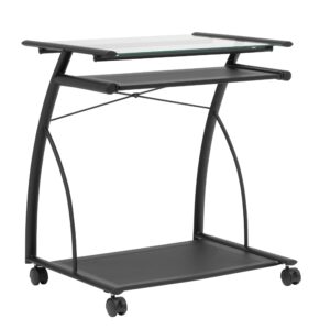 calico designs 50100 l-shaped computer cart with clear glass, black