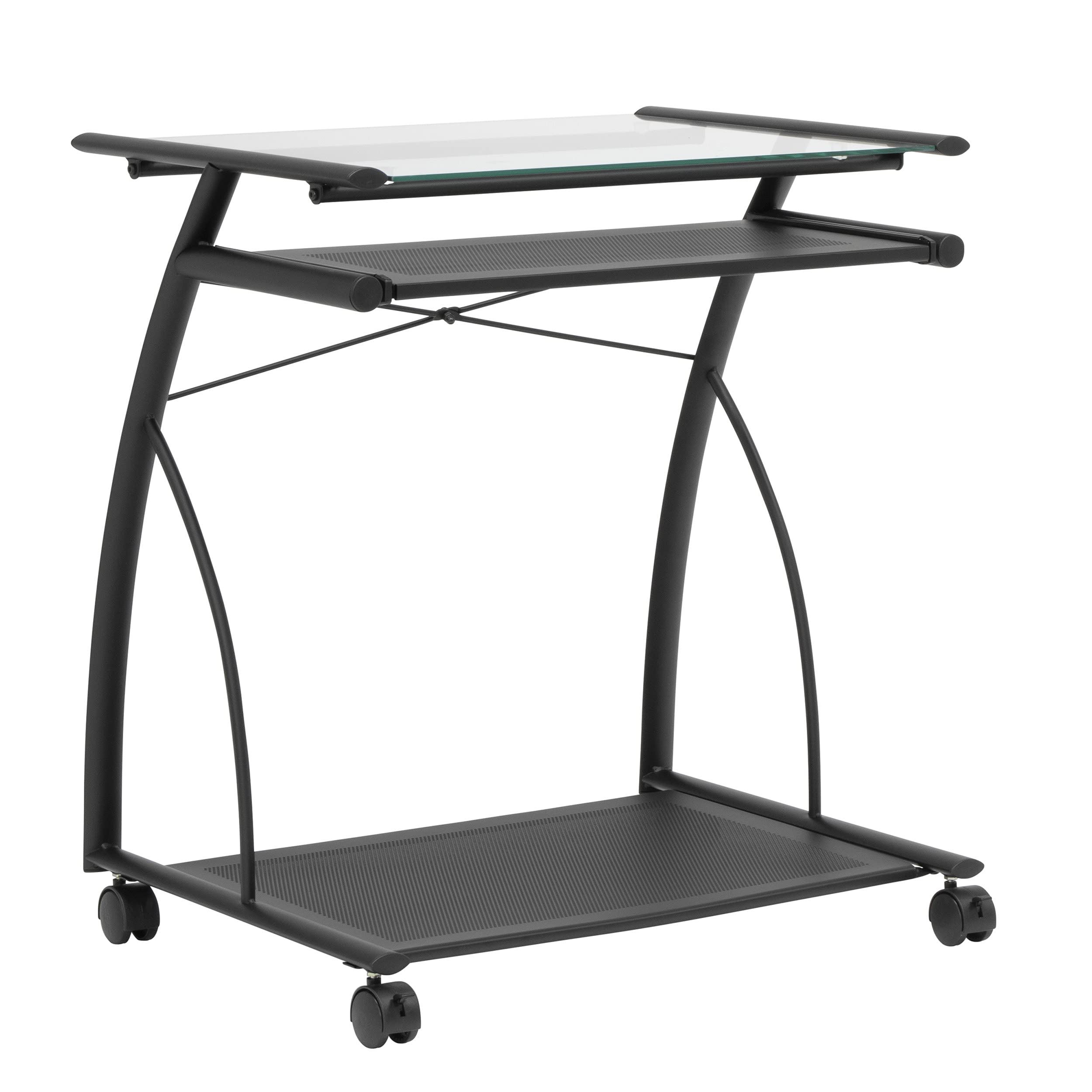 Calico Designs 50100 L-Shaped Computer Cart with Clear Glass, Black