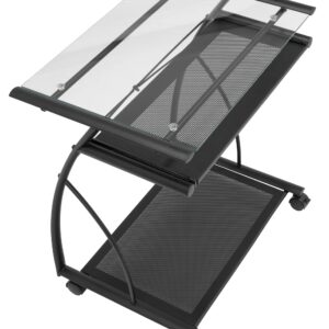 Calico Designs 50100 L-Shaped Computer Cart with Clear Glass, Black