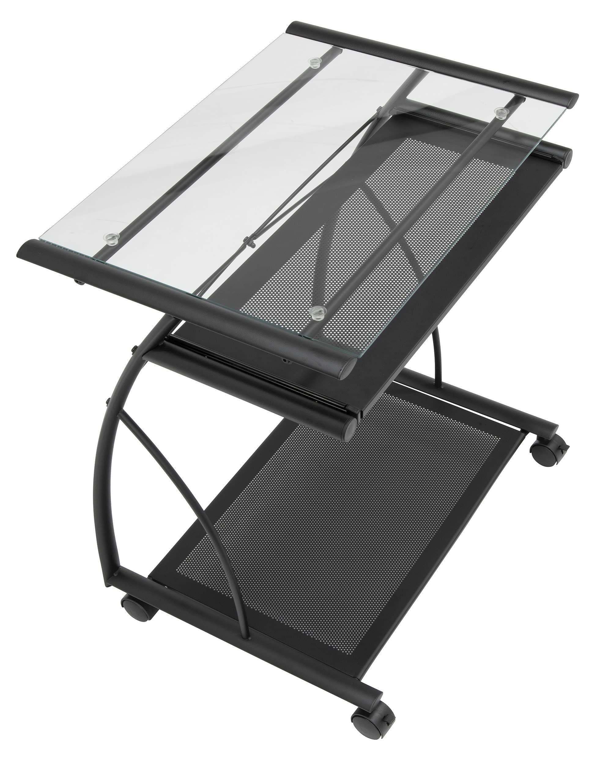 Calico Designs 50100 L-Shaped Computer Cart with Clear Glass, Black