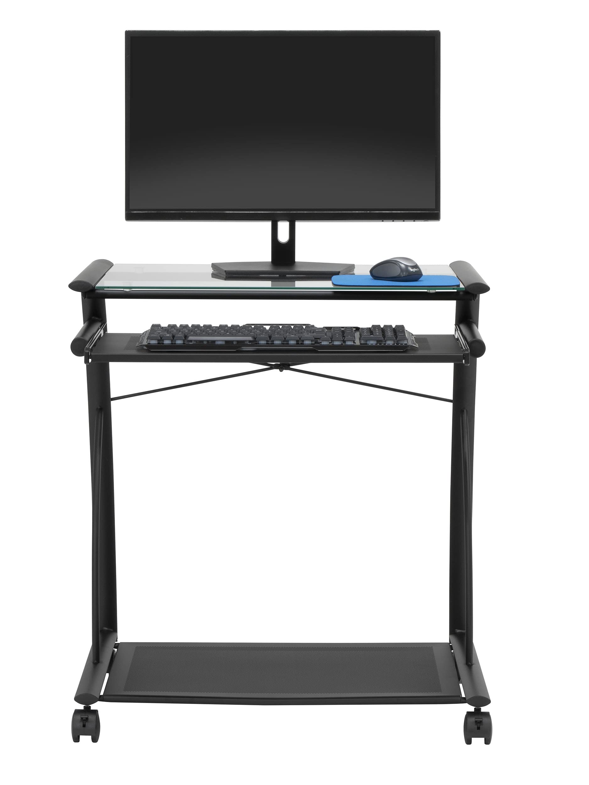 Calico Designs 50100 L-Shaped Computer Cart with Clear Glass, Black