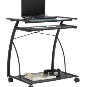 Calico Designs 50100 L-Shaped Computer Cart with Clear Glass, Black