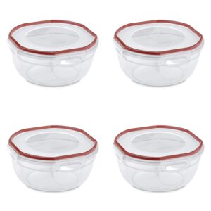 sterilite 0 ultra-seal 2.5 quart bowl, clear lid & base with rocket red gasket, 4-pack