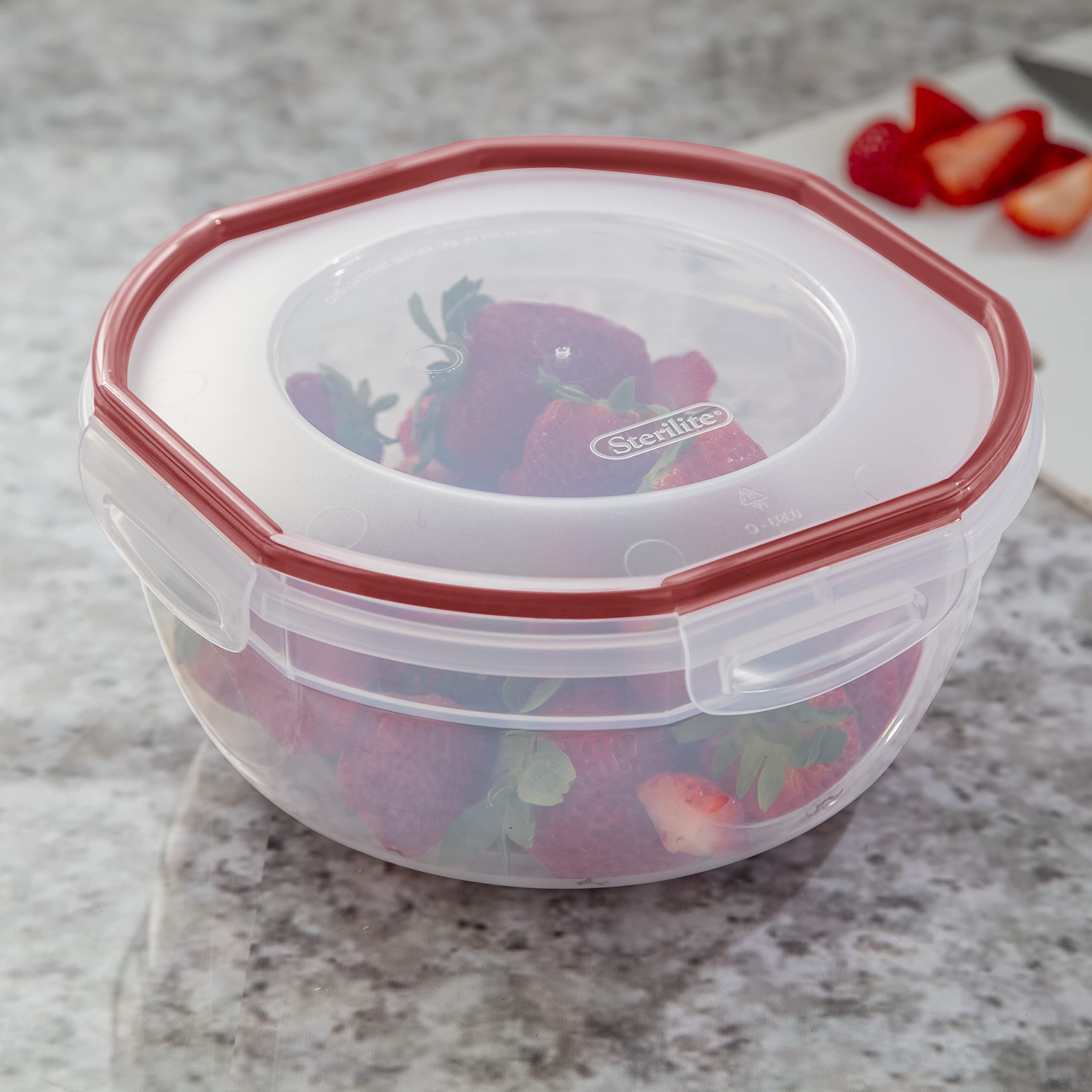 Sterilite 0 Ultra-Seal 2.5 Quart Bowl, Clear Lid & Base with Rocket Red Gasket, 4-Pack