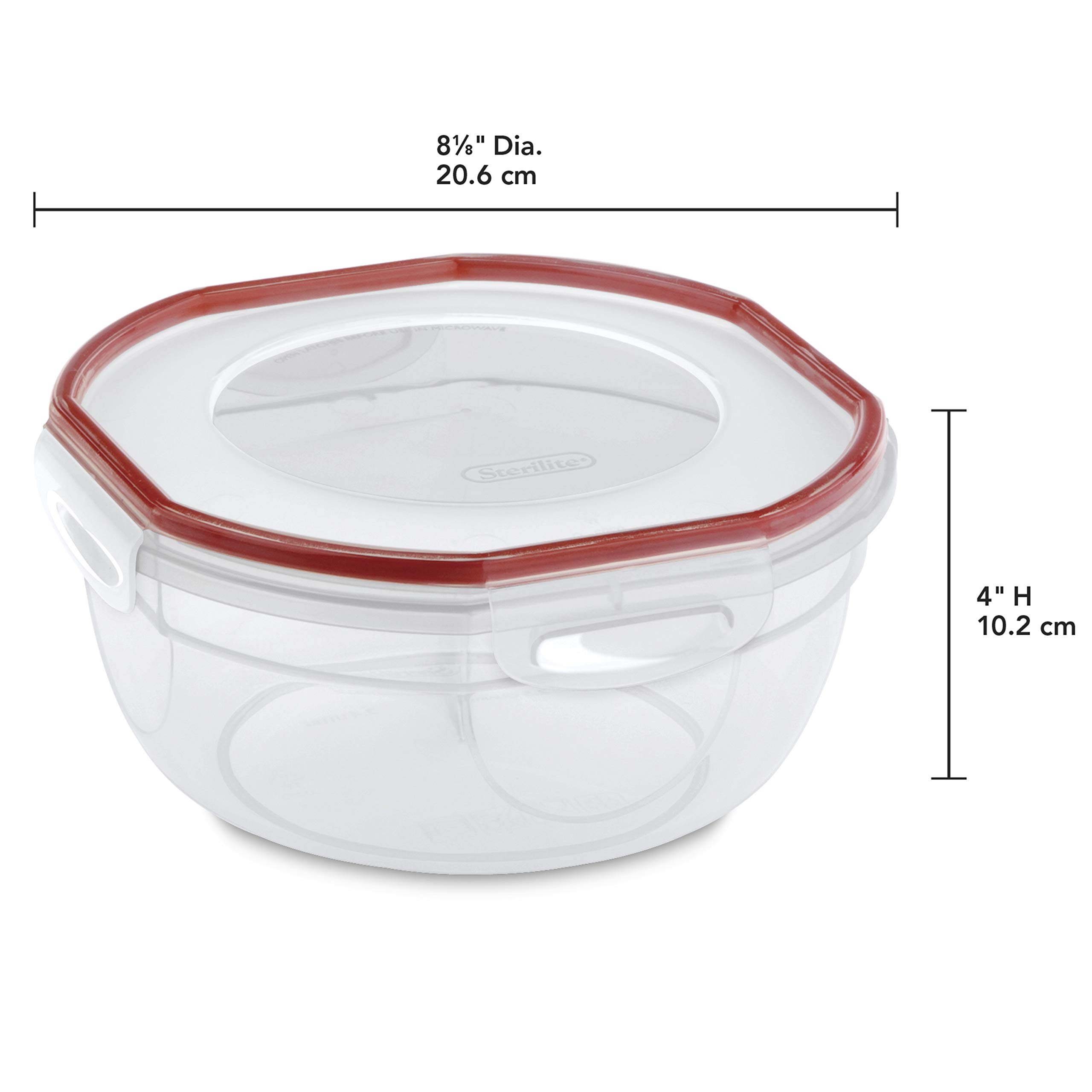 Sterilite 0 Ultra-Seal 2.5 Quart Bowl, Clear Lid & Base with Rocket Red Gasket, 4-Pack