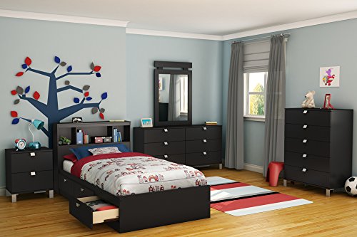 South Shore Spark Mates Bed with Drawers, Twin, Pure Black