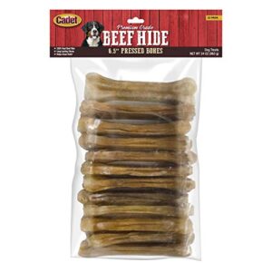 cadet premium grade pressed beef hide bones 6.5 inch, 12 pack