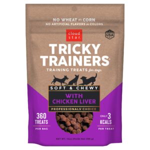 cloud star tricky trainers soft & chewy dog training treats 14 oz pouch, liver flavor, low calorie behavior aid with 360 treats