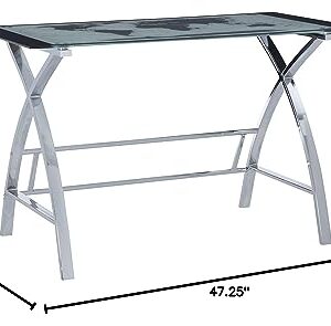 Powell World Map Printing Curved X-Sided Computer Desk, Chrome, 47-1/4" x 23-5/8" x 29-1/2" tall