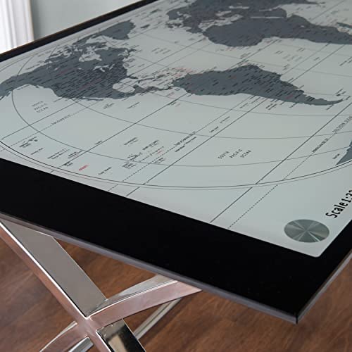 Powell World Map Printing Curved X-Sided Computer Desk, Chrome, 47-1/4" x 23-5/8" x 29-1/2" tall