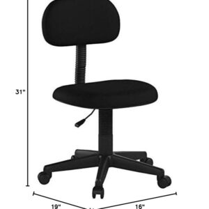 Hodedah Armless, Low-Back, Adjustable Height, Swiveling Task Chair with Padded Back and Seat in Black