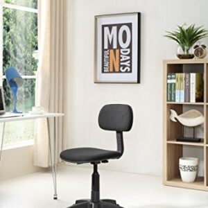 Hodedah Armless, Low-Back, Adjustable Height, Swiveling Task Chair with Padded Back and Seat in Black