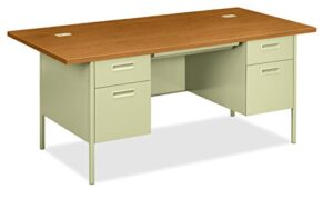hon double pedestal desk with overhang, 72 by 36 by 29-1/2-inch, harvest/putty