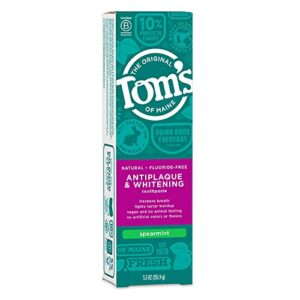tom's of maine fluoride-free antiplaque & whitening natural toothpaste, spearmint, 5.5 oz.