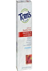 tom's of maine propolis & myrrh natural fluoride free toothpaste, cinnamint 5.5 oz