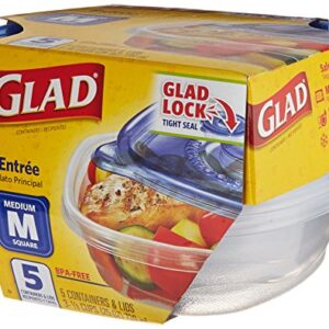 Glad Gladware Entree Plastic Square Containers with Lids, 25 Ounce, 5 Count (Pack of 1)