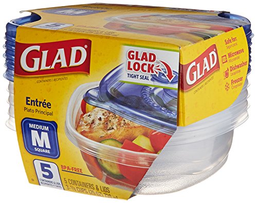 Glad Gladware Entree Plastic Square Containers with Lids, 25 Ounce, 5 Count (Pack of 1)