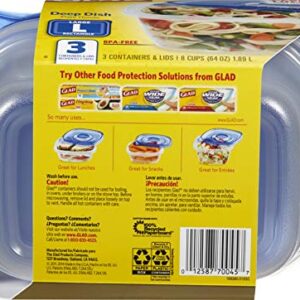 GladWare Deep Dish Food Storage Containers | Large Rectangle Food Storage, Food Containers Hold up to 64 Ounces of Food | Glad Containers with Glad Lock Tight Seal, 3 Count, Standard