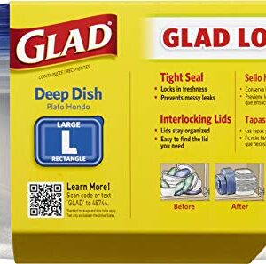 GladWare Deep Dish Food Storage Containers | Large Rectangle Food Storage, Food Containers Hold up to 64 Ounces of Food | Glad Containers with Glad Lock Tight Seal, 3 Count, Standard