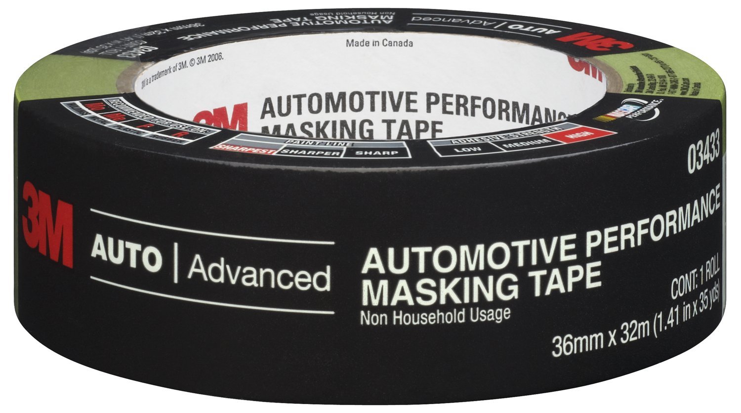 3M Automotive Refinish Masking Tape, 06654, 36 mm x 55 m, 1 Roll