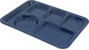 carlisle foodservice products left-hand heavyweight 6-compartment melamine tray 10" x 14" - dark blue