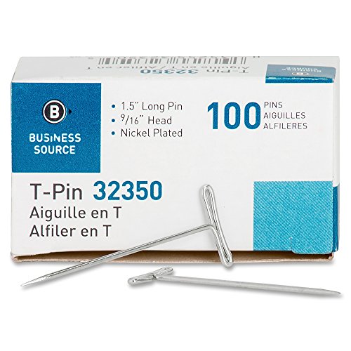 Business Source 32350-T-Pins, 1-1/2-Inch, Silver, 100/Box