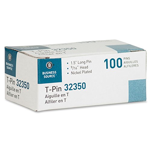 Business Source 32350-T-Pins, 1-1/2-Inch, Silver, 100/Box