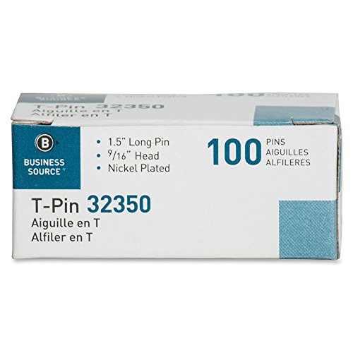 Business Source 32350-T-Pins, 1-1/2-Inch, Silver, 100/Box