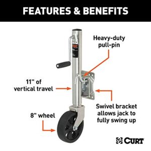 CURT 28115 Marine Boat Trailer Jack with 8-Inch Wheel, 1,500 lbs. 11 Inches Vertical Travel