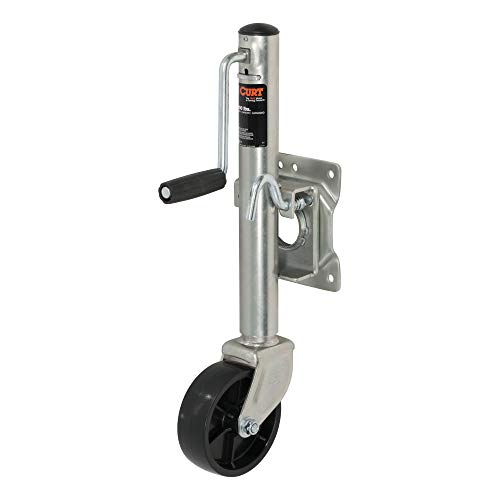 CURT 28100 Marine Boat Trailer Jack with 6-Inch Wheel, 1,000 lbs. 10-1/2 Inches Vertical Travel, Silver