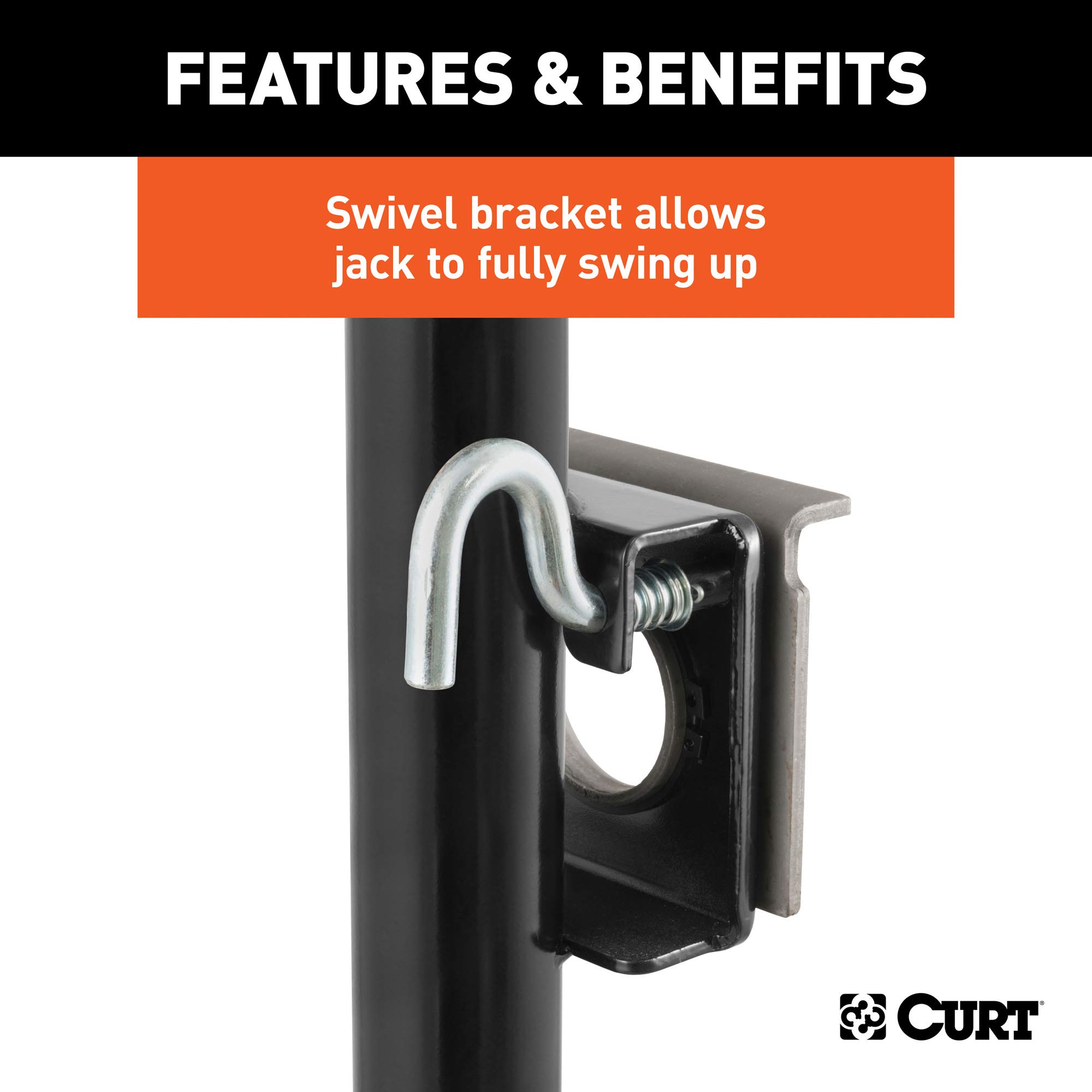 CURT 28300 Weld-On Bracket-Style Swivel Trailer Jack, 2,000 lbs. 10-1/2 Inches Vertical Travel, CARBIDE BLACK POWDER COAT