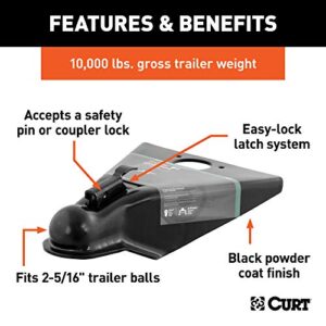 CURT 25200 Black A-Frame Trailer Coupler, 2-5/16-Inch Hitch Ball, 10,000 lbs, GLOSS BLACK POWDER COAT