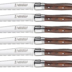 Trudeau Laguiole Steak Knives with Pakkawood Handles (Set of 6), Stainless/Wood