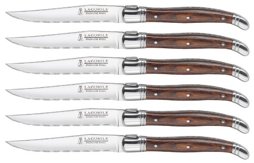 Trudeau Laguiole Steak Knives with Pakkawood Handles (Set of 6), Stainless/Wood