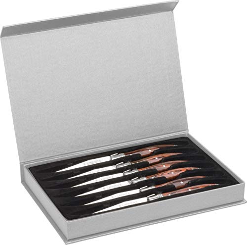 Trudeau Laguiole Steak Knives with Pakkawood Handles (Set of 6), Stainless/Wood