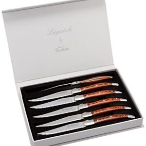 Trudeau Laguiole Steak Knives with Pakkawood Handles (Set of 6), Stainless/Wood